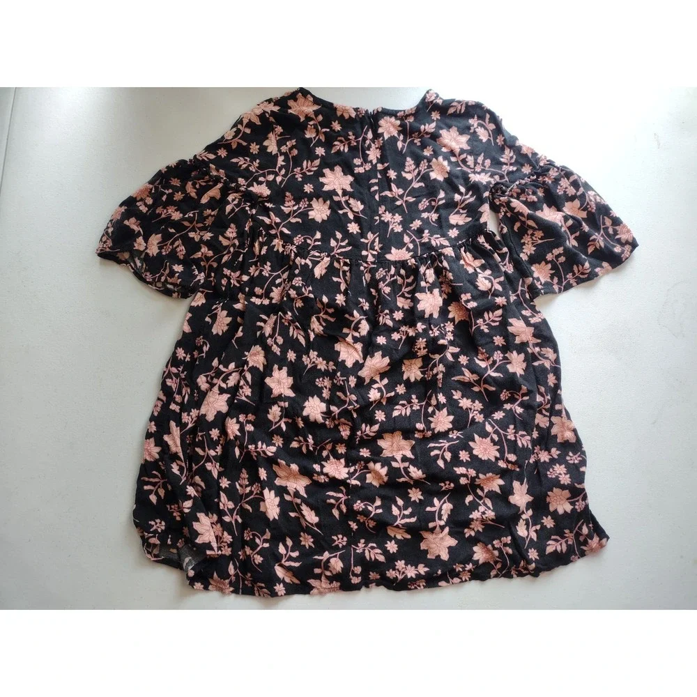 OshKosh Bgosh Girls Black Pink‎ Floral Viscose Babydoll Dress Size 4/5